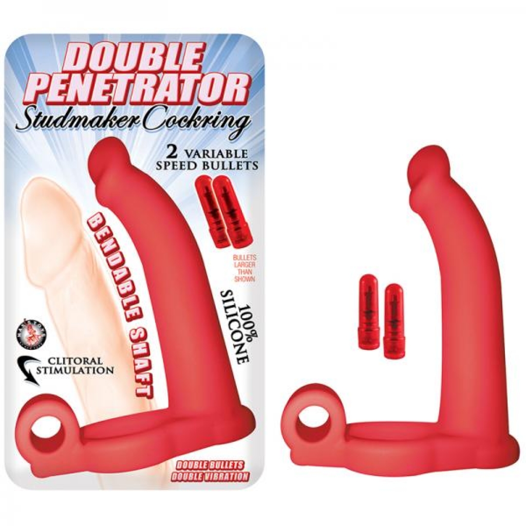 Double Penetrator Studmaker Cockring Red - Nasstoys