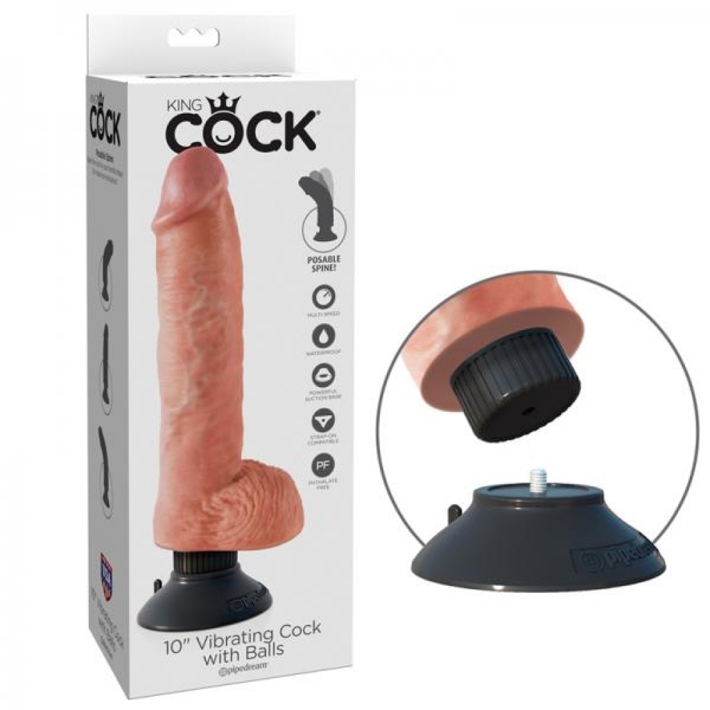 King Cock 10in Vibrating Cock W/balls Flesh - Pipedream