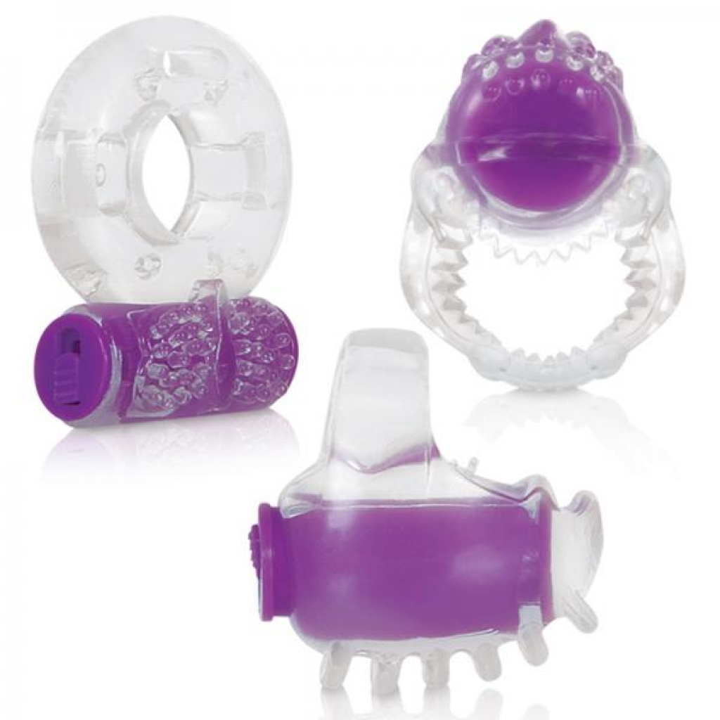 Ring True Unique Pleasure Rings Kit Clear Purple 3 Pack - Evolved