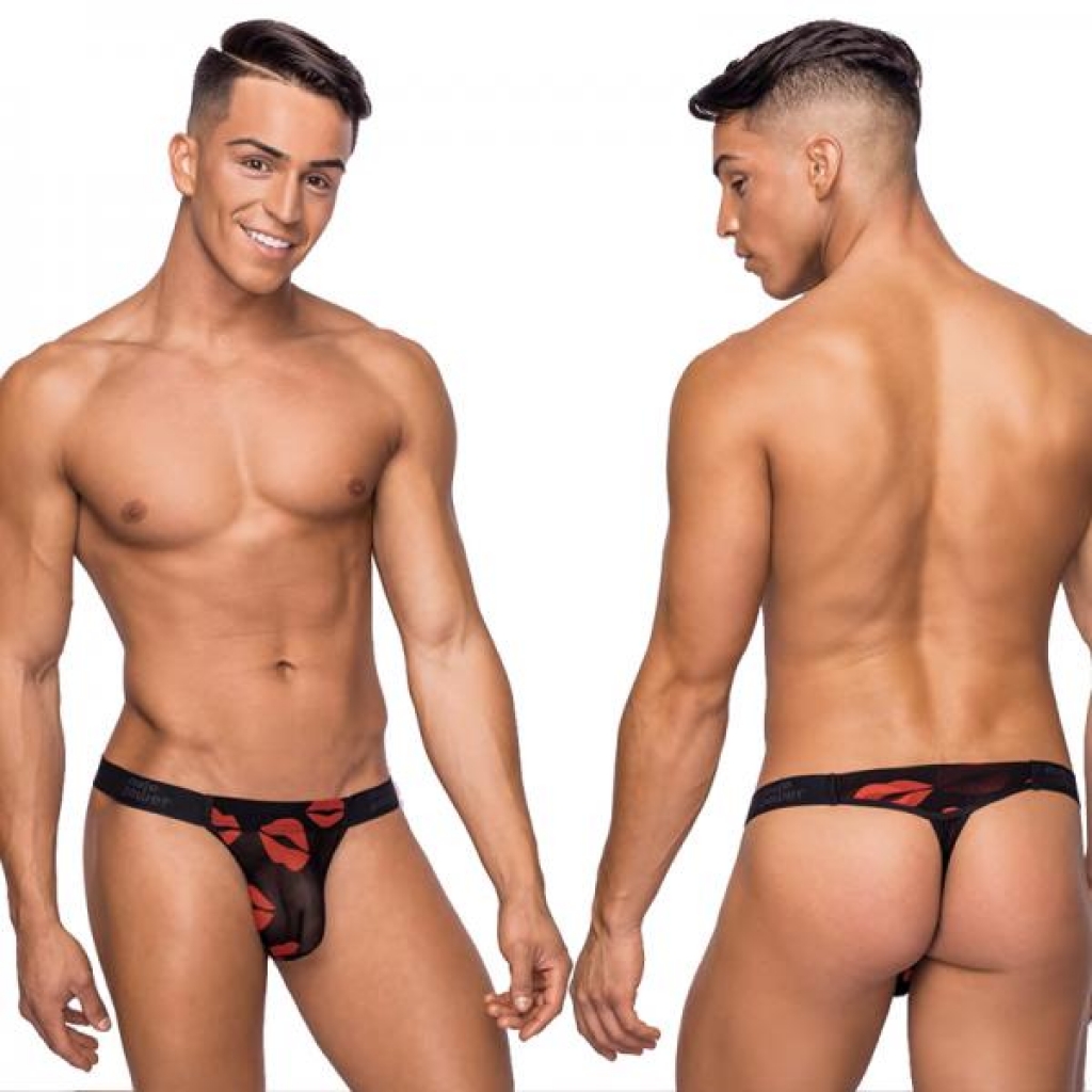 Male Power Kiss Me Micro Thong - Sheer Lips L/XL