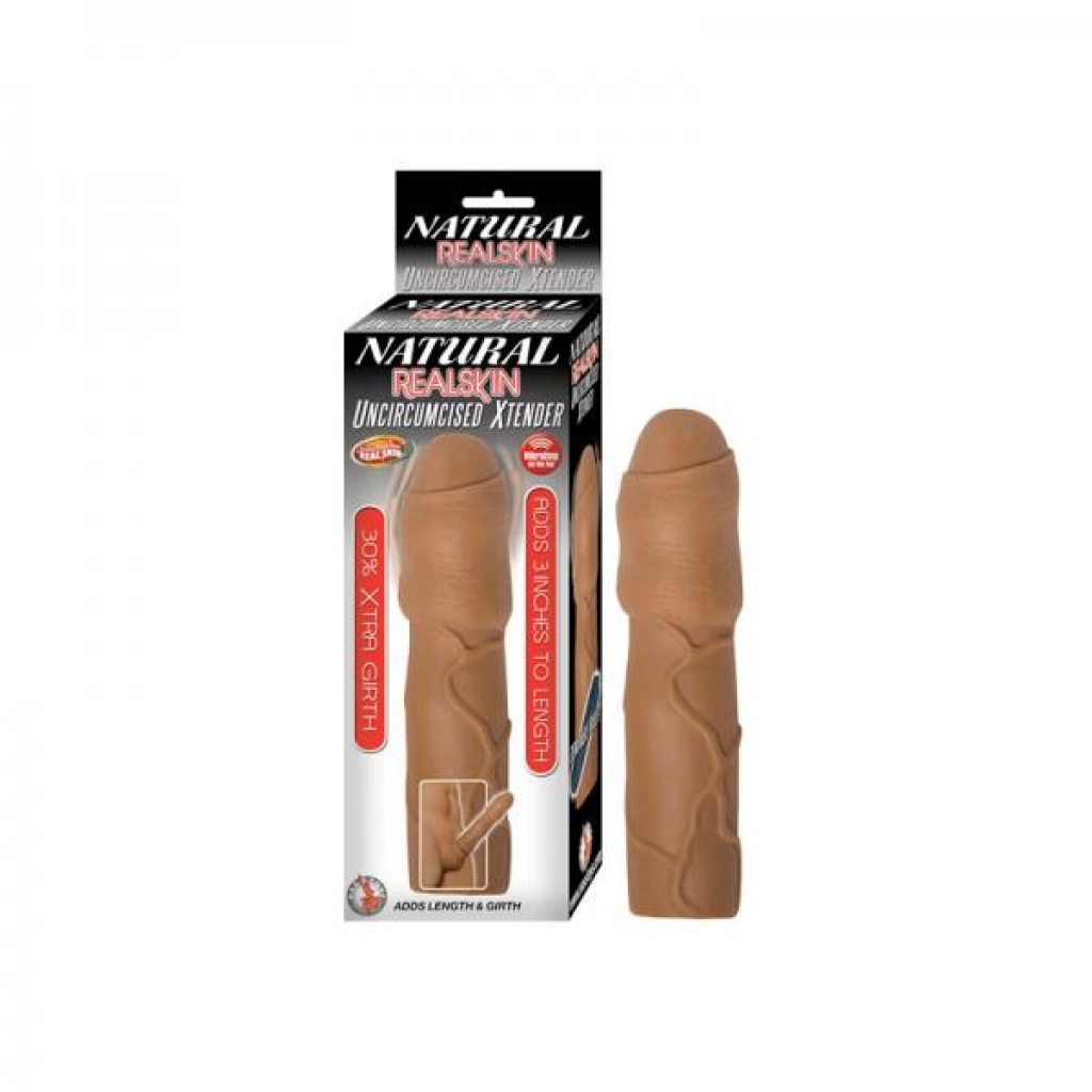 Natural Realskin Uncircumcised Xtender Removable Bullet Waterproof Brown - Realism Redefined