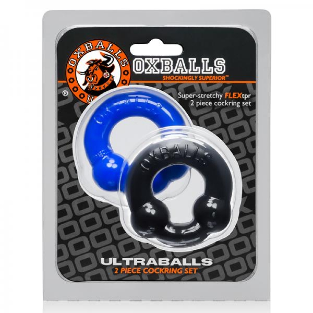 Oxballs Ultraballs, 2-pack Cockring, Black & Police Blue - Oxballs