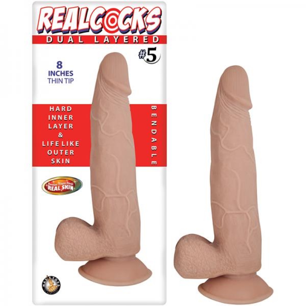 Real Cocks Dual Layered #5 Beige Thin Tip 8 inches Dildo - Nasstoys