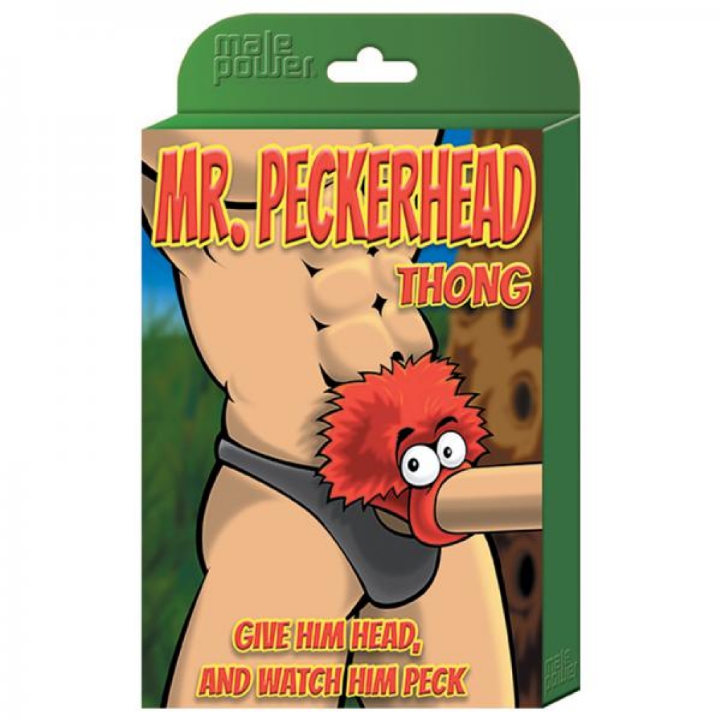 Male Power Novelty Mr. Peckerhead Thong - Black O/S