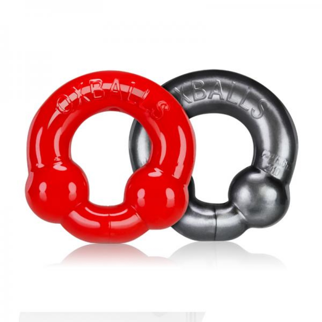 Oxballs 2-pack Cockring, Steel & Red - Oxballs