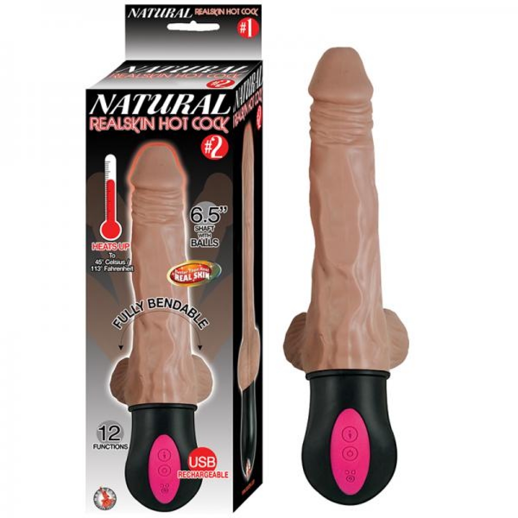 Natural Realskin Hot Cock #2 Fully Bendable with USB Recharge - Brown