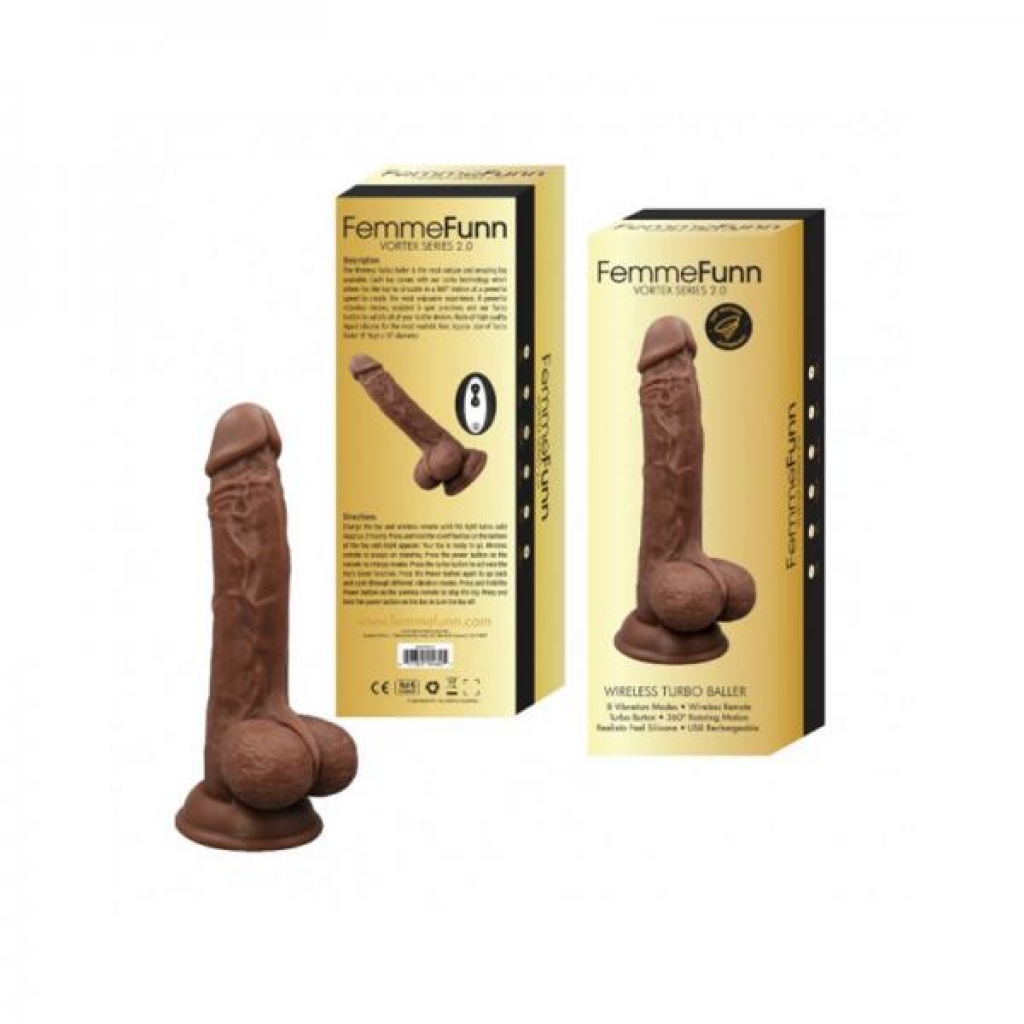 Femmefunn Turbo Baller 2.0 - Realistic Vibrating Dildo, Brown