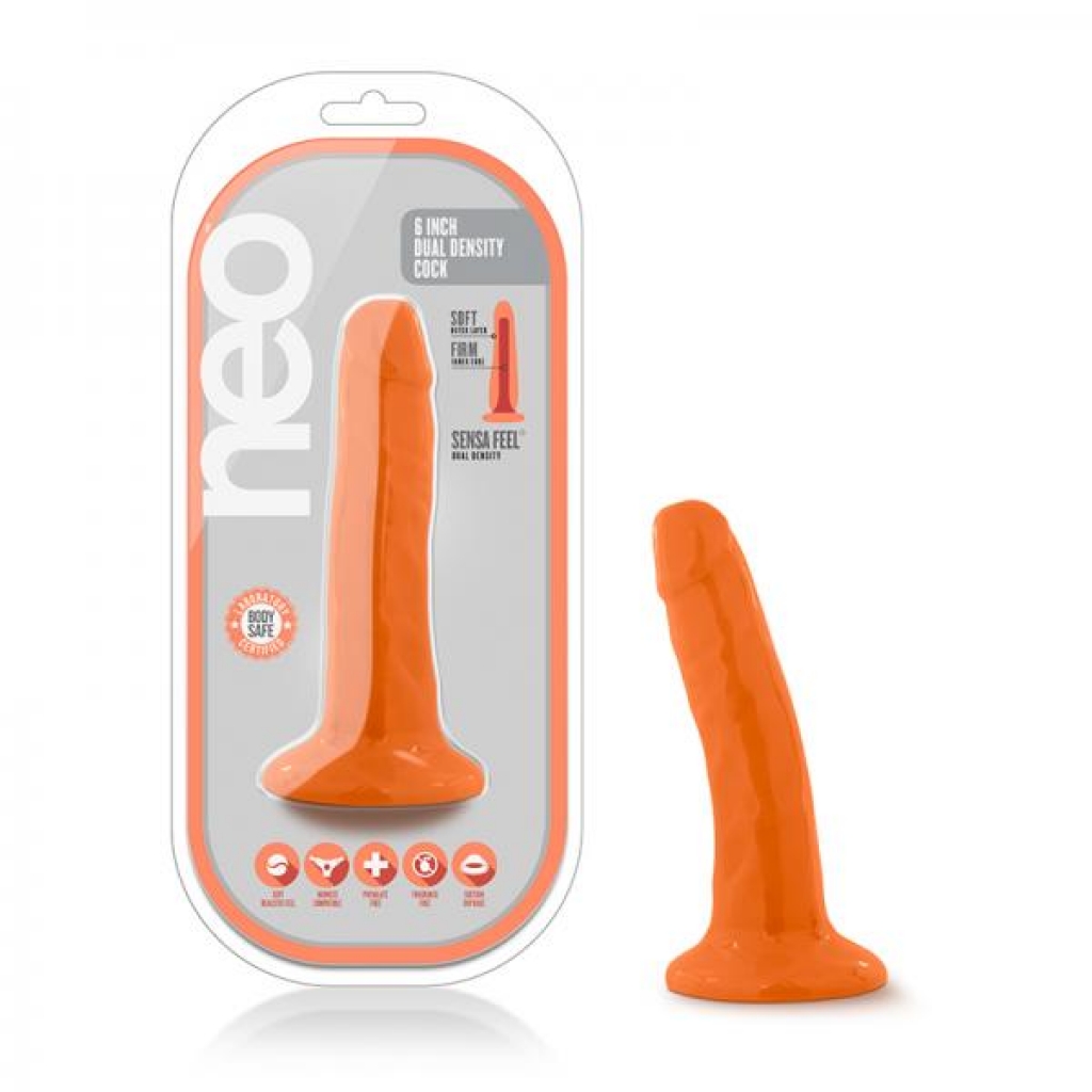 Neo - 5.5 Inch Dual Density Cock - Neon Orange - Blush