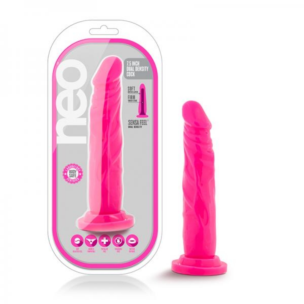 Neo - 7.5 Inch Dual Density Cock - Neon Pink - Blush