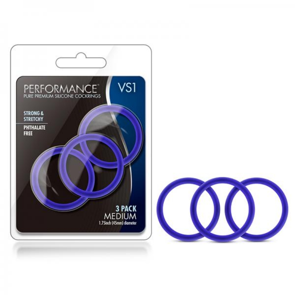 Performance - Vs1 Pure Premium Silicone Cockrings - Medium - Indigo - Blush