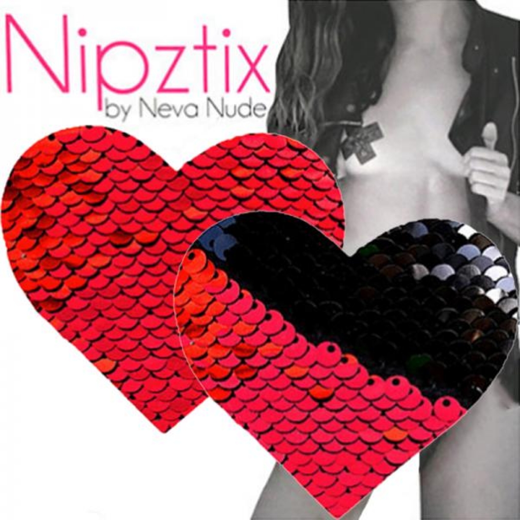 Neva Nude Pasty Heart Sequins Nipple Covers - Red to Black