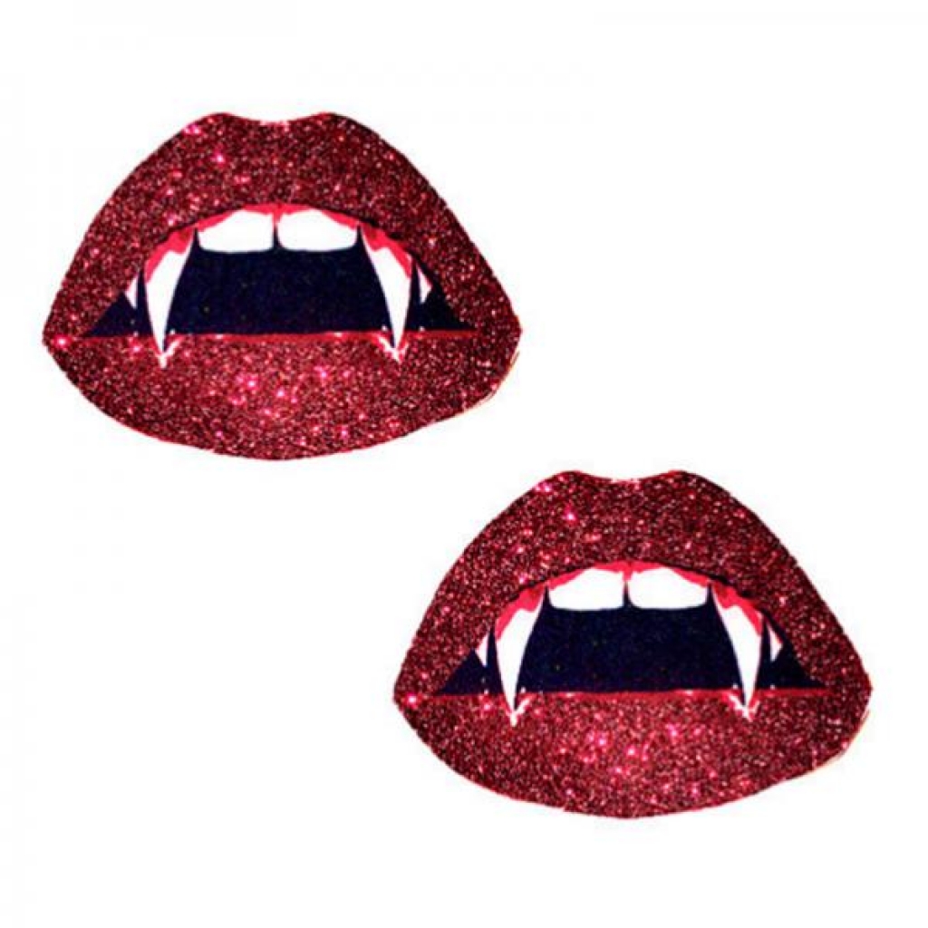 Neva Nude Pasties with Vampire Lips Design - Glitter Red