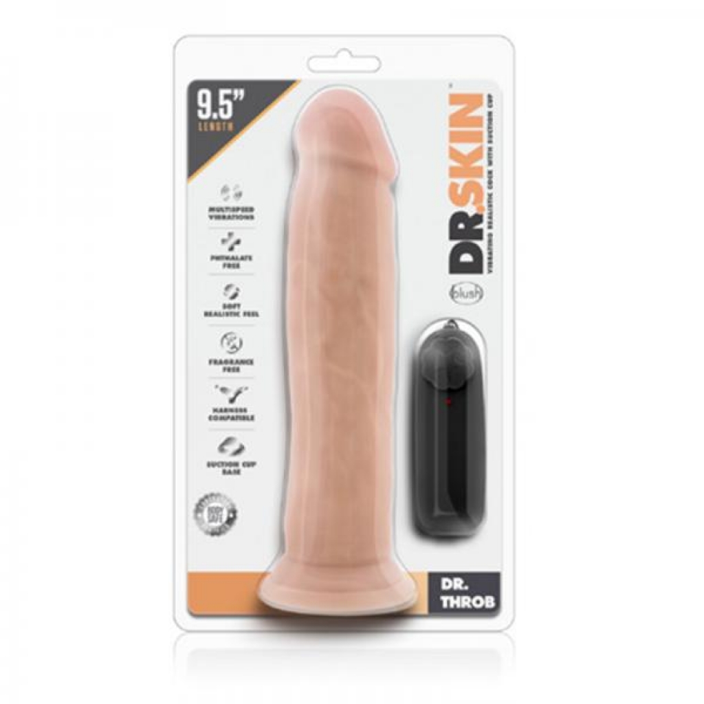 Dr. Skin - Dr. Throb - 9.5in Vibrating Realistic Cock With Suction Cup - Vanilla - Blush