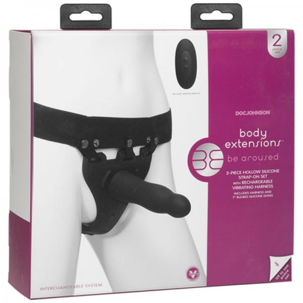 Body Extensions Hollow Slim Dong Strap-on 2-piece Set With Clitoral Vibrator Black - Doc Johnson