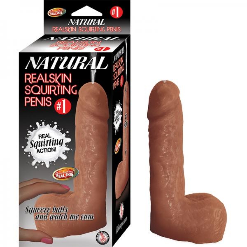 Natural Realskin Squirting Penis #1 - Brown Dildo