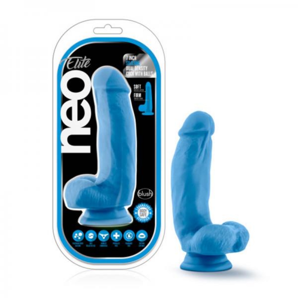 Neo Elite 7 Inch Silicone Dual Density Cock - Neon Blue