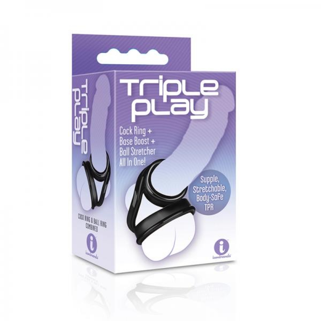 Triple Play Cock Ring, Base Boost & Ball Stretcher - Black