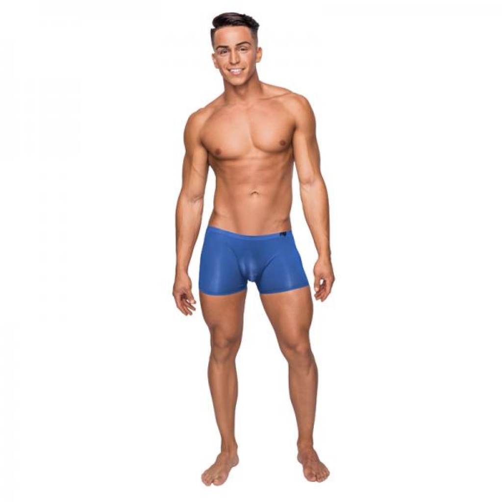 Male Power Seamless Sleek Short with Sheer Pouch - Blue - Small