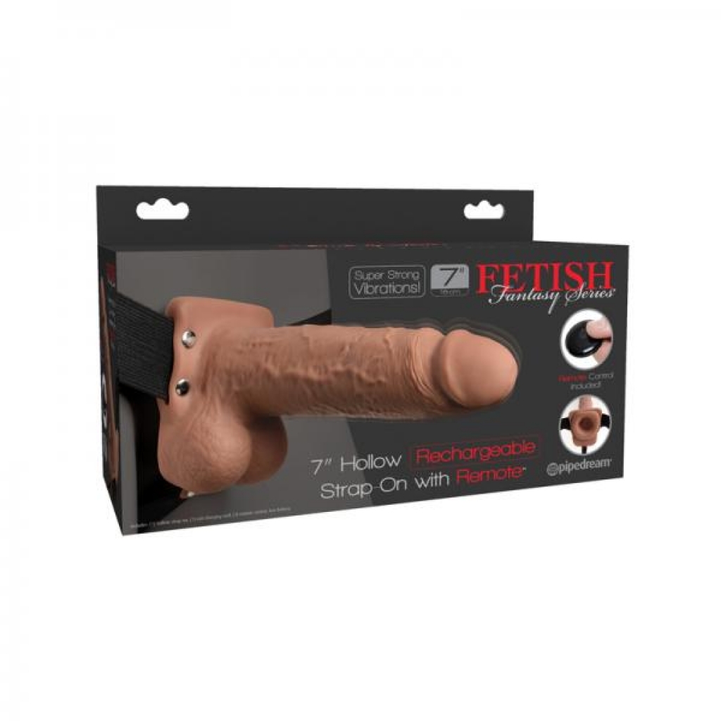 Fetish Fantasy 7in Hollow Rechargeable Strap-on With Remote, Tan - Pipedream