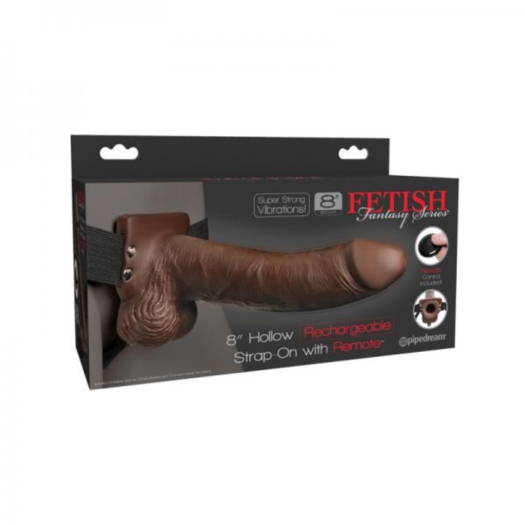 Fetish Fantasy 8in Hollow Rechargeable Strap-on With Remote, Brown - Pipedream