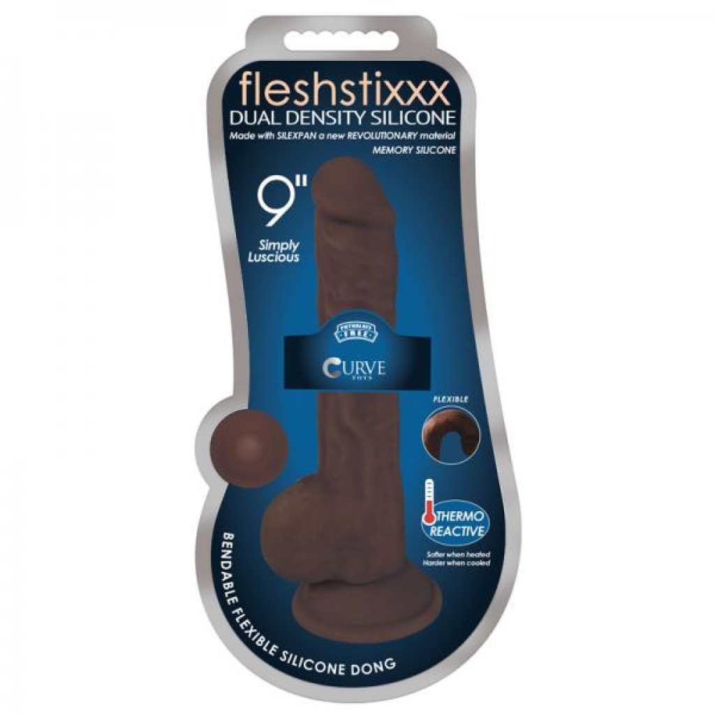 Fleshstixxx 9in Silicone Dildo With Balls Chocolate - Curve Novelties