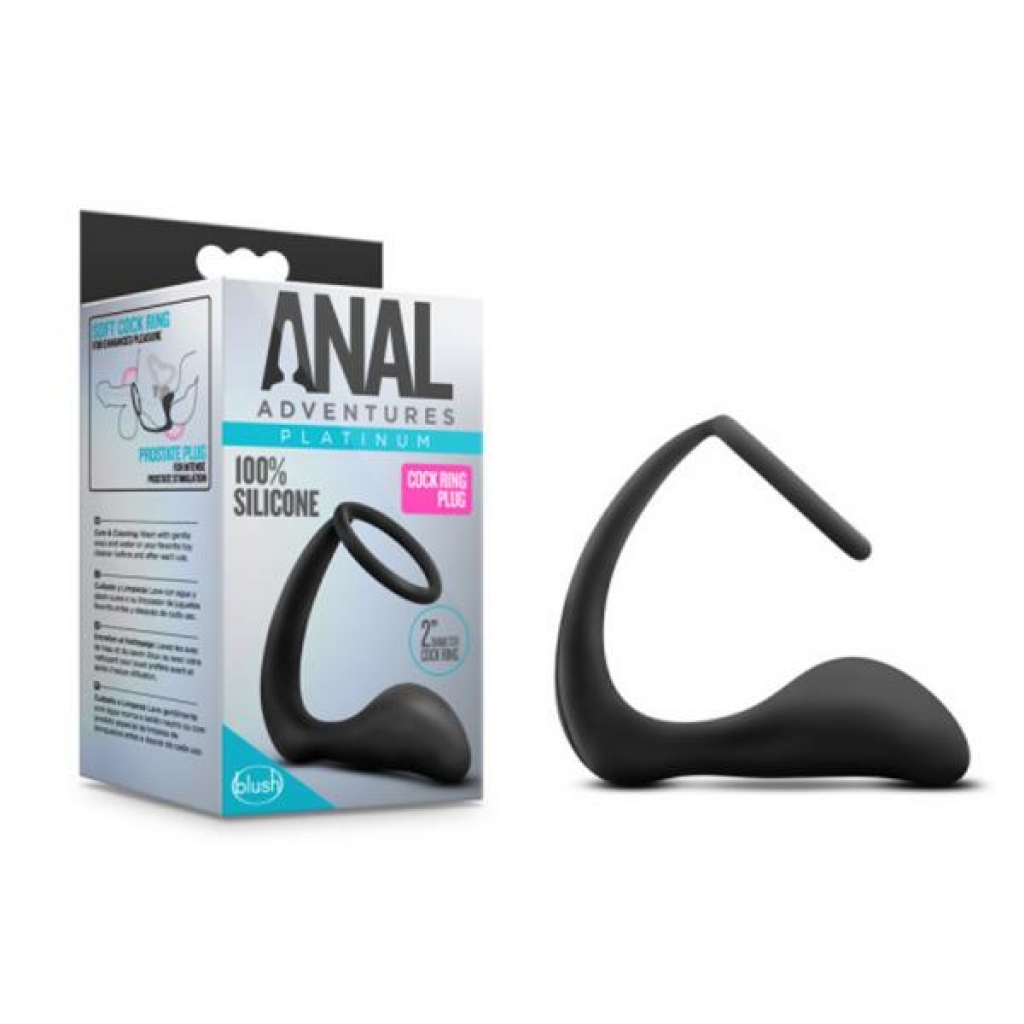 Anal Adventures Platinum Cock Ring Plug Black - Blush