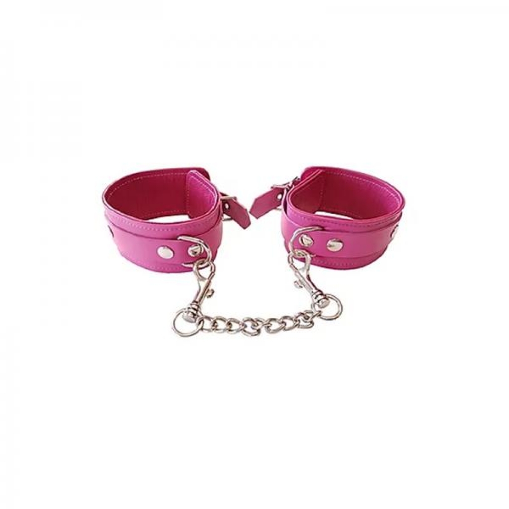 Plain Leather Wrist Cuffs - Pink - Rouge Garments