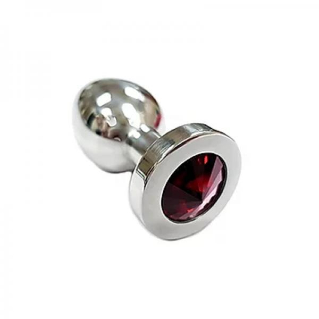 Stainless Steel  Smooth Medium Butt Plug Red Crystal  In Clamshell - Rouge Garments