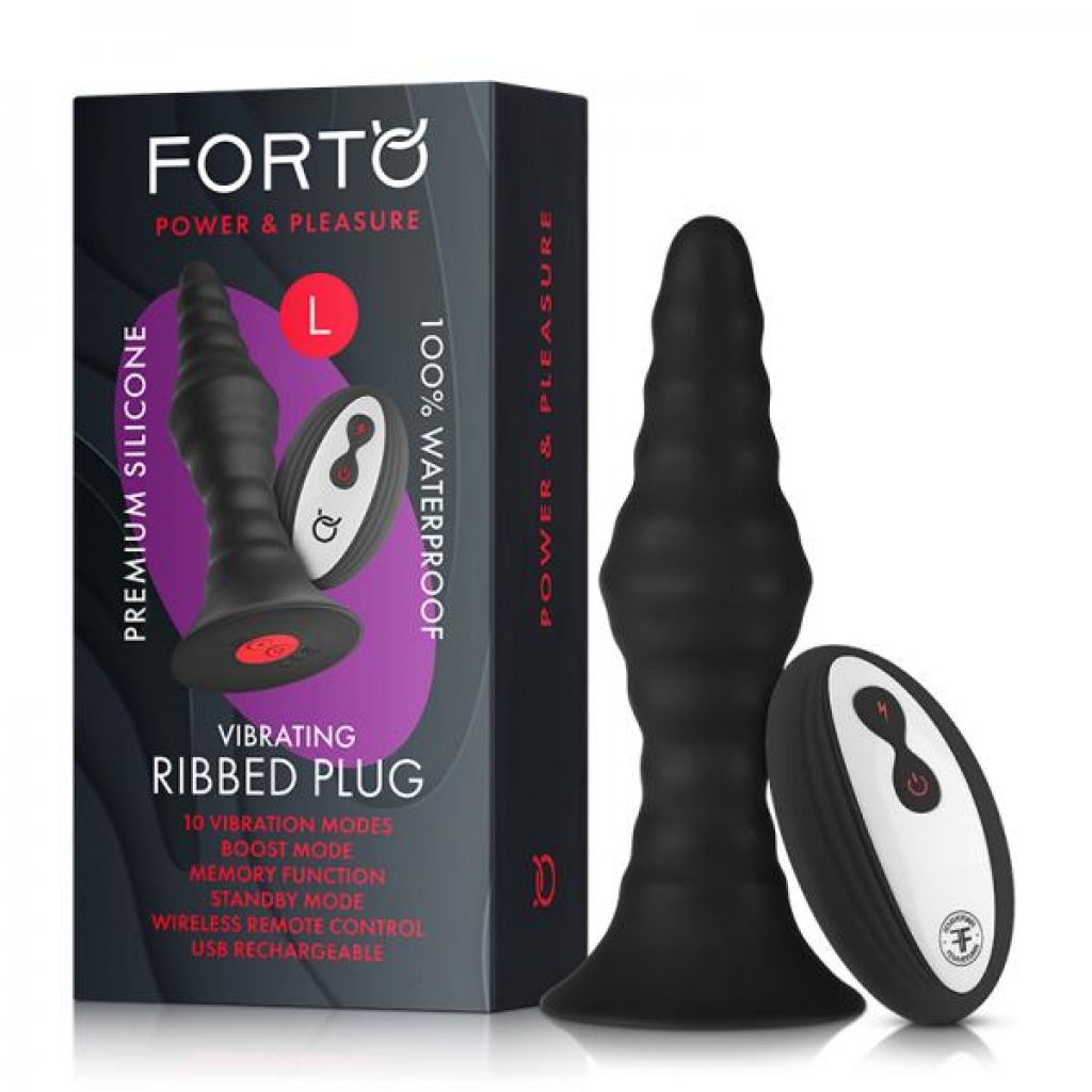 Forto Vibrating Ribbed Plug W/remote  Large Blk - Forto