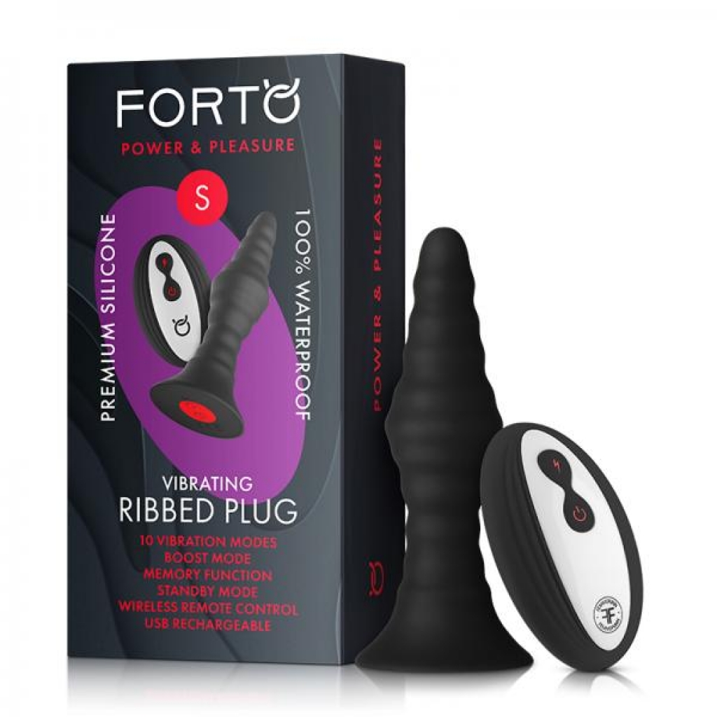 Forto Vibe Ribbed Plug W/remote Sm Blk - Forto