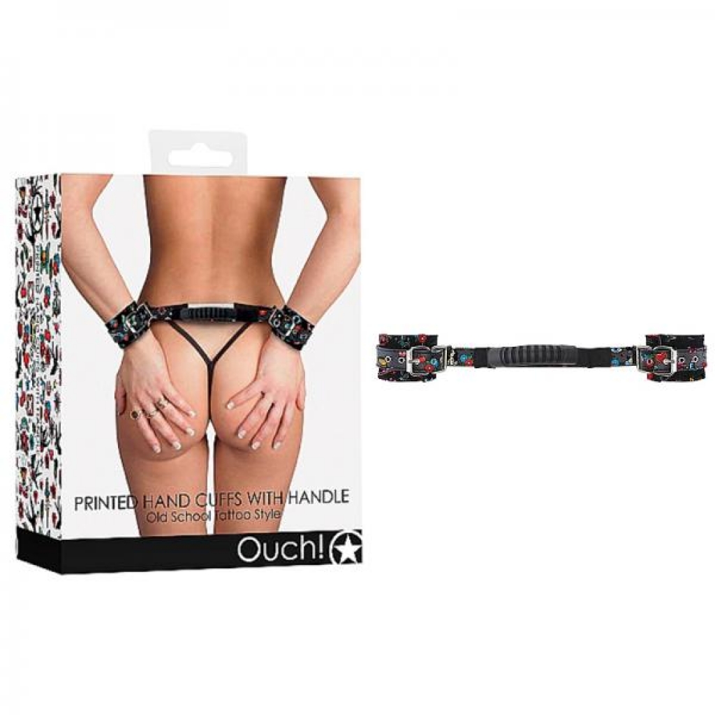 Ouch! Old School Tattoo Printed Cuffs W/ Strap Handle - Shots