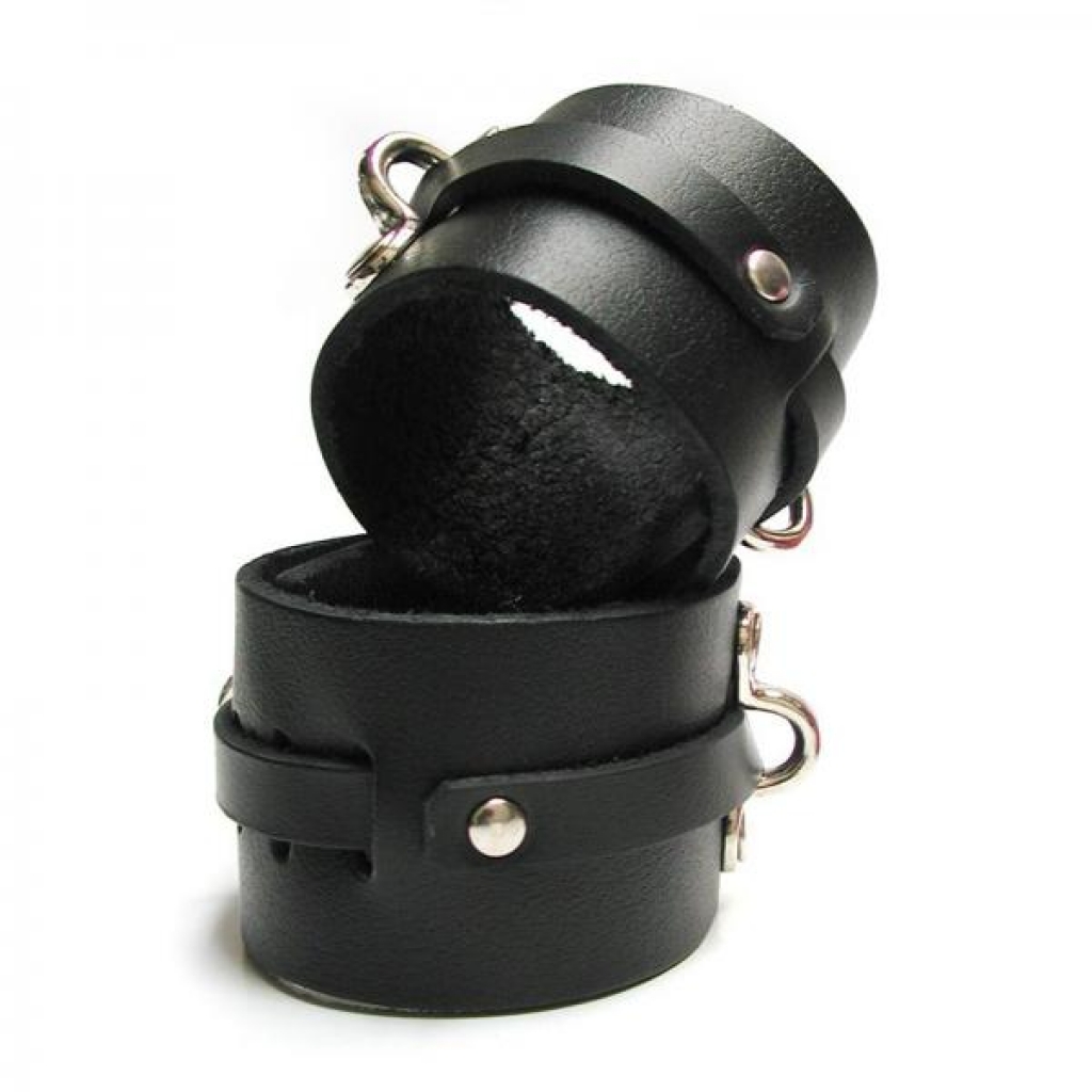 Kinklab Bondage Basics Leather Ankle Cuffs - Black - Stockroom