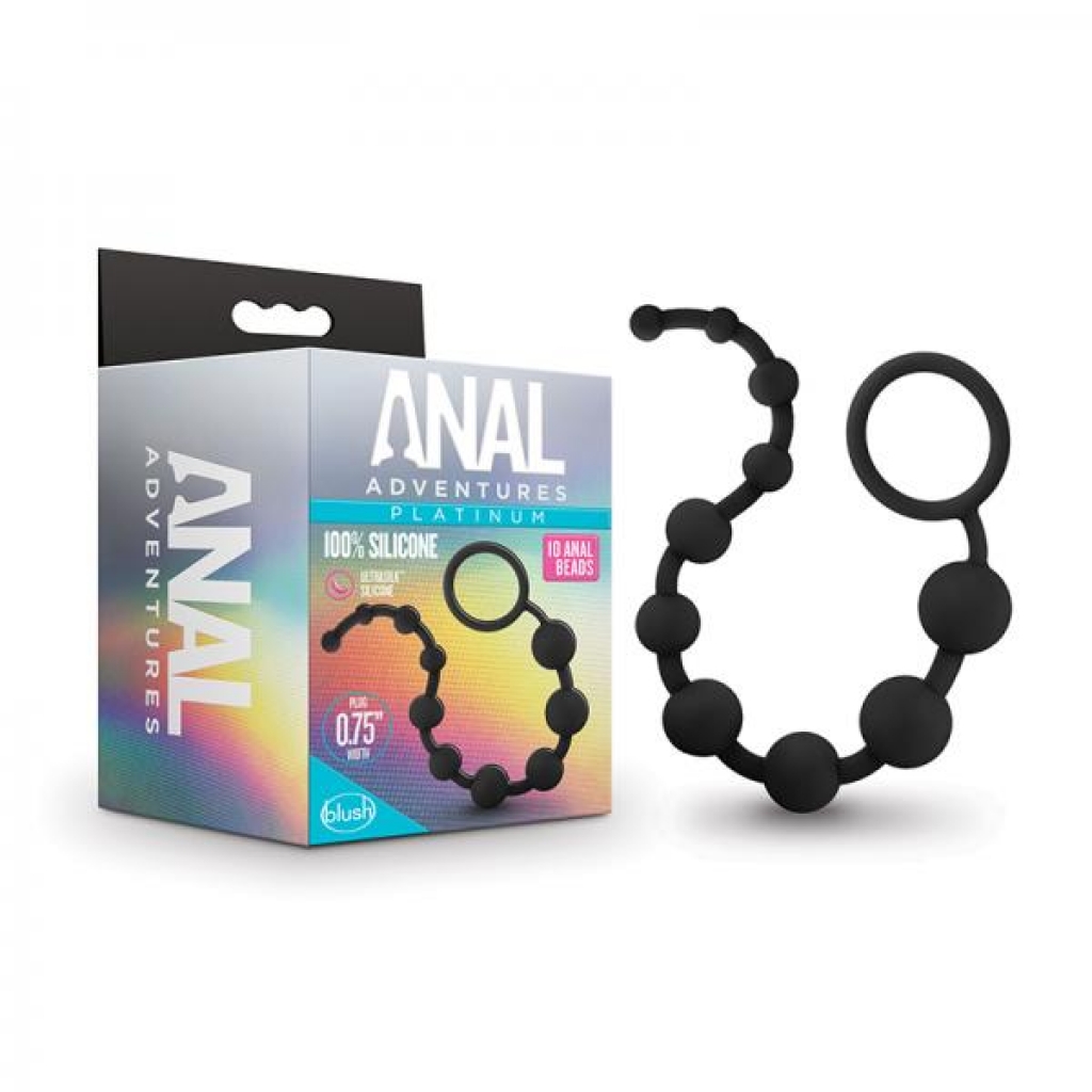 Anal Adventures Platinum - Silicone 10 Anal Beads - Black - Blush Novelties