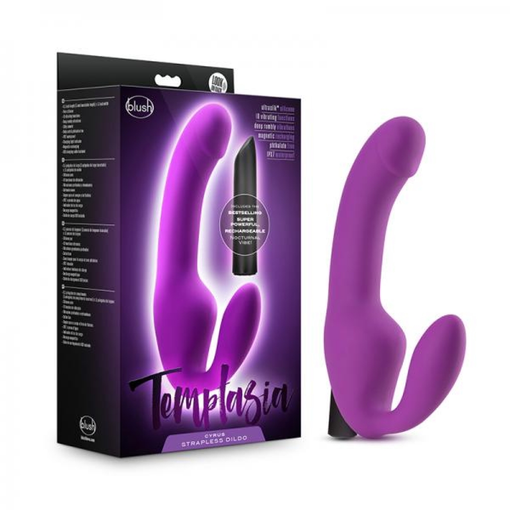 Temptasia Cyrus Strapless Silicone Dildo with Vibrating Bullet - Purple