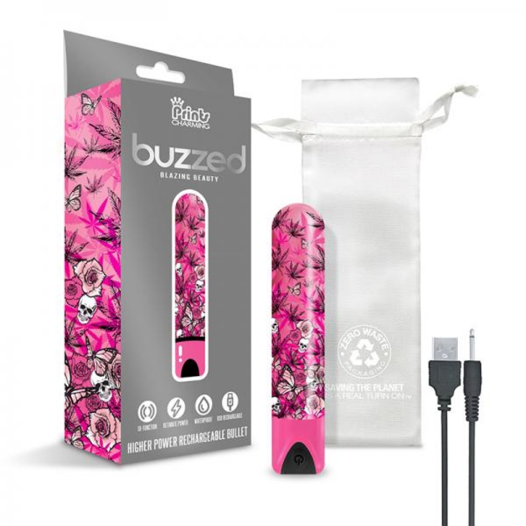 Prints Charming Buzzed Rechargeable Bullet - Blazing Beauty - Pink - Global Novelties