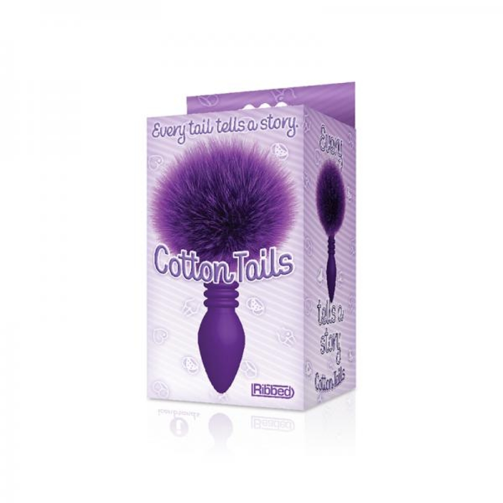 The 9's Cottontails Silicone Bunny Tail Butt Plug Ribbed Purple - Icon Brands