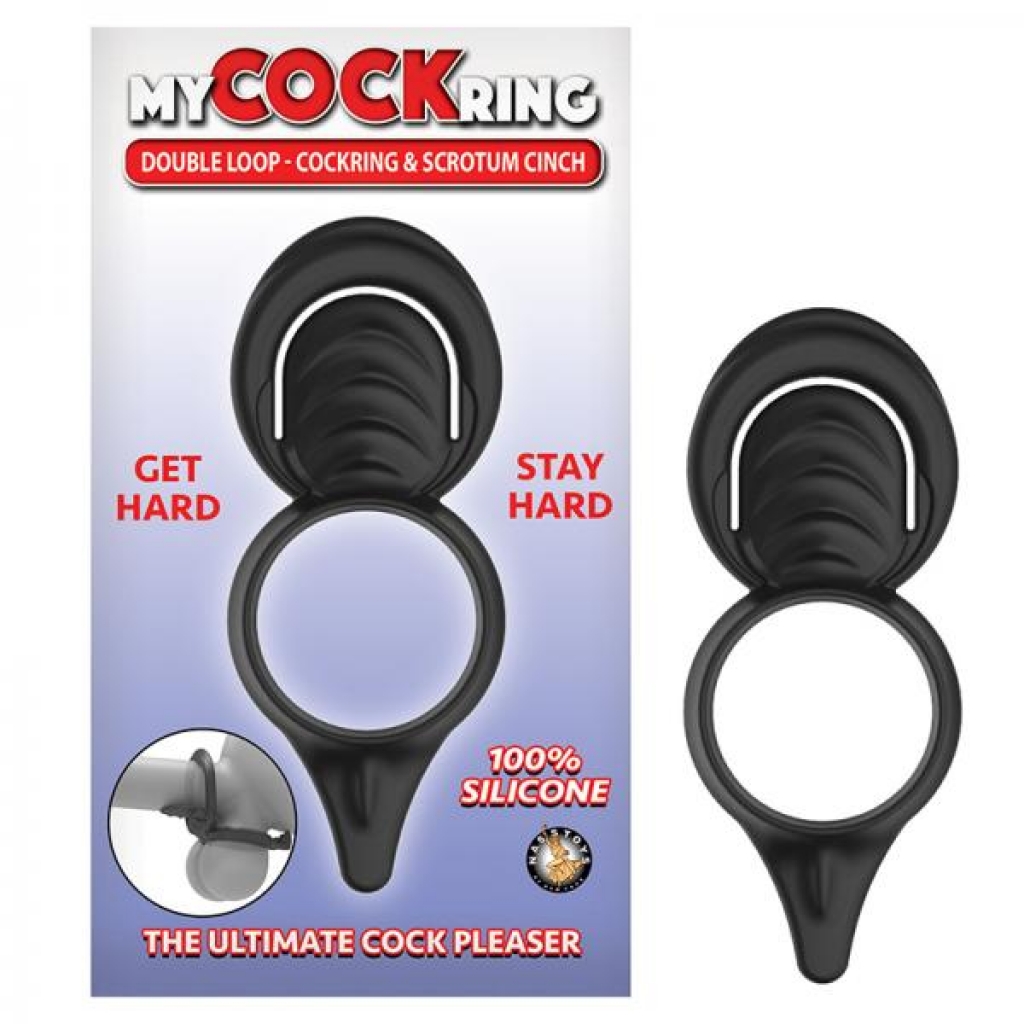 My Cockring Double Loop Cockring & Scrotum Cinch Black - Nasstoys