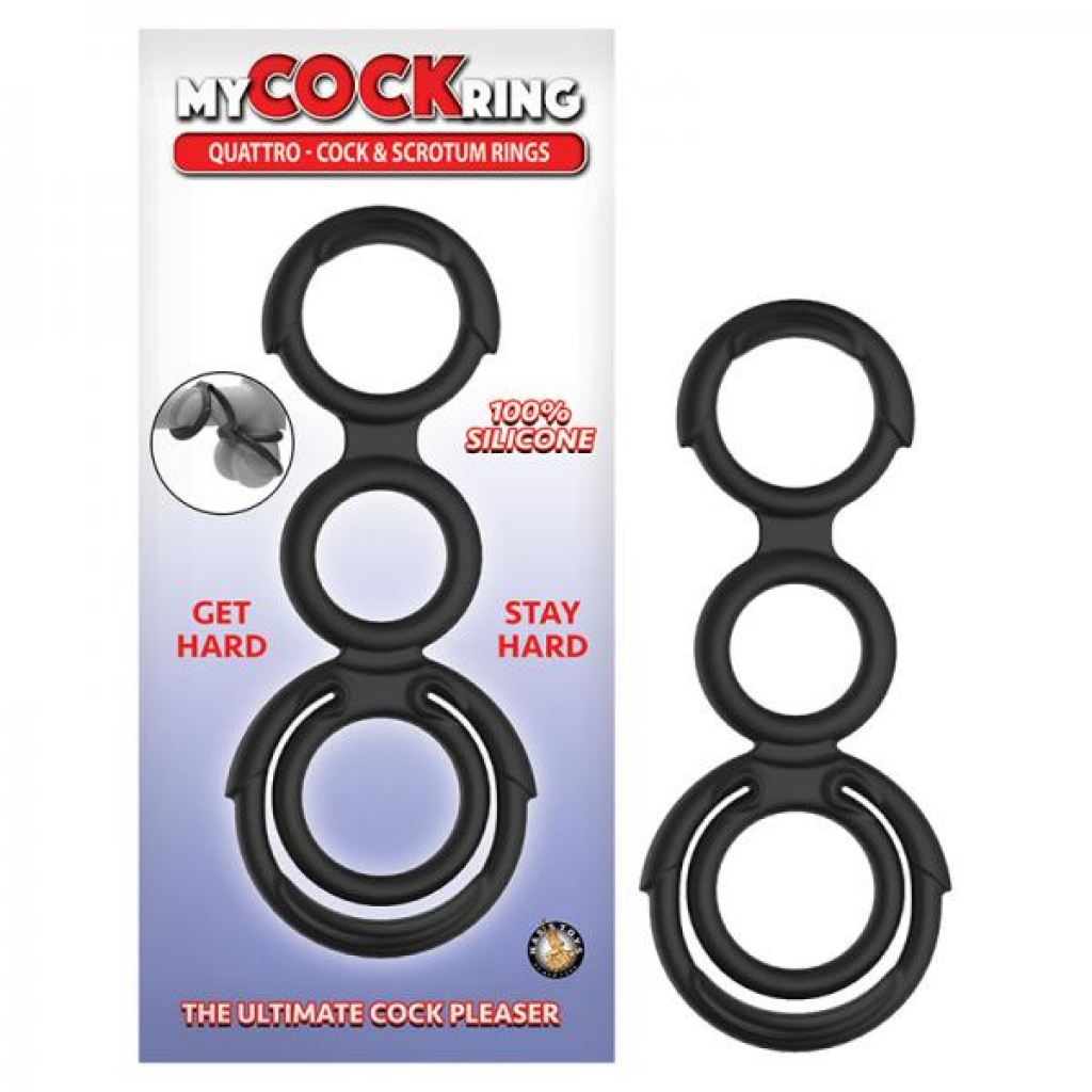 My Cockring Quattro Cock & Scrotum Rings Black - Nasstoys