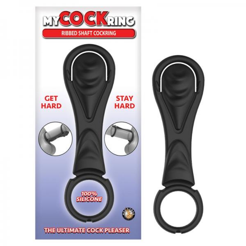 My Cockring Ribbed Shaft Cockring Black - Nasstoys