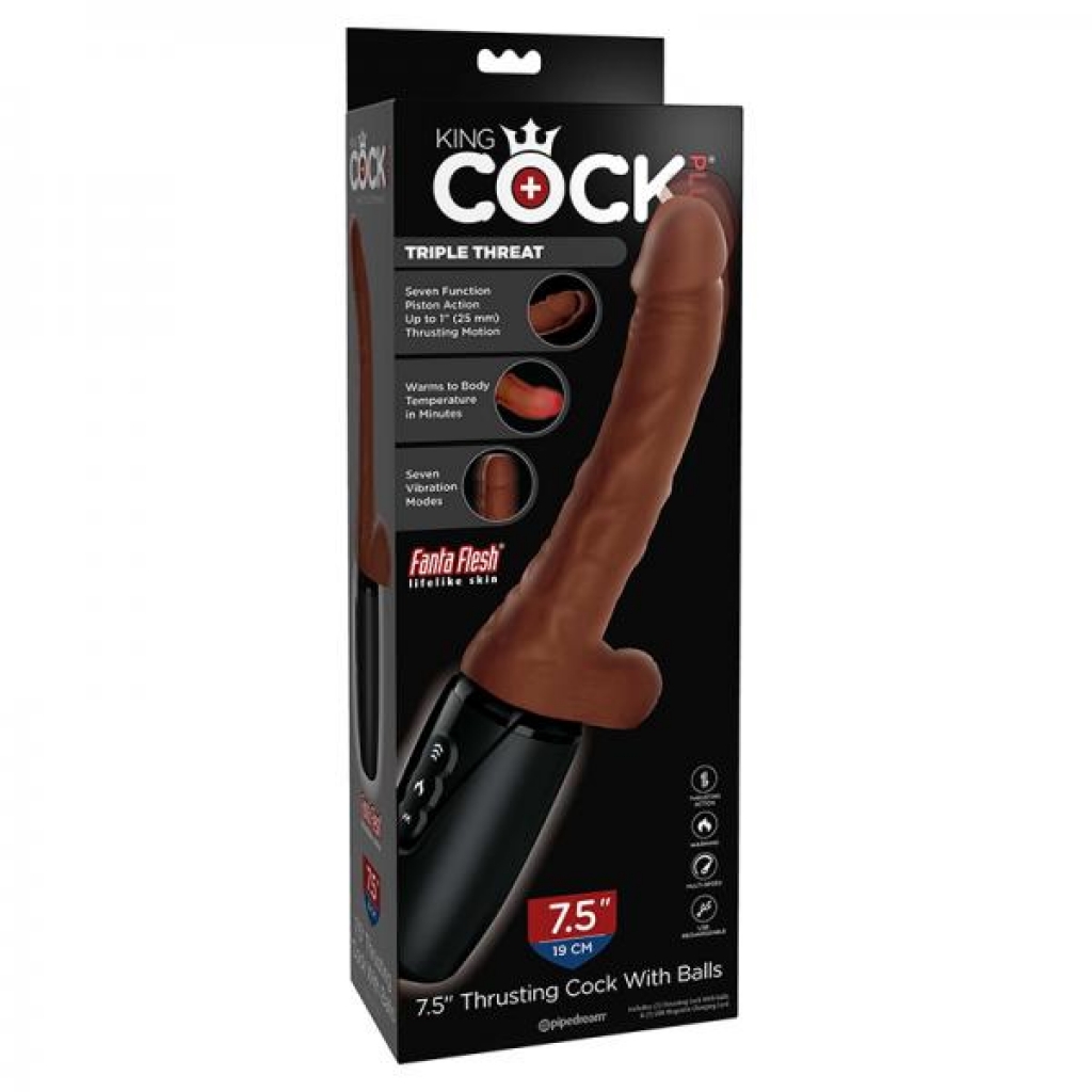 King Cock Plus 7.5 In. Thrusting Cock With Balls Brown - Pipedream