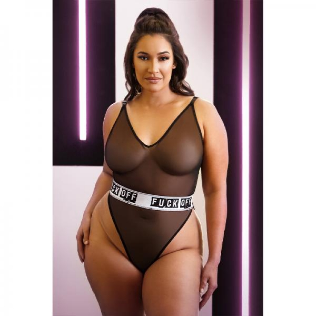 Vibes Fuck Off Cheeky Mesh Playsuit - Black Qs