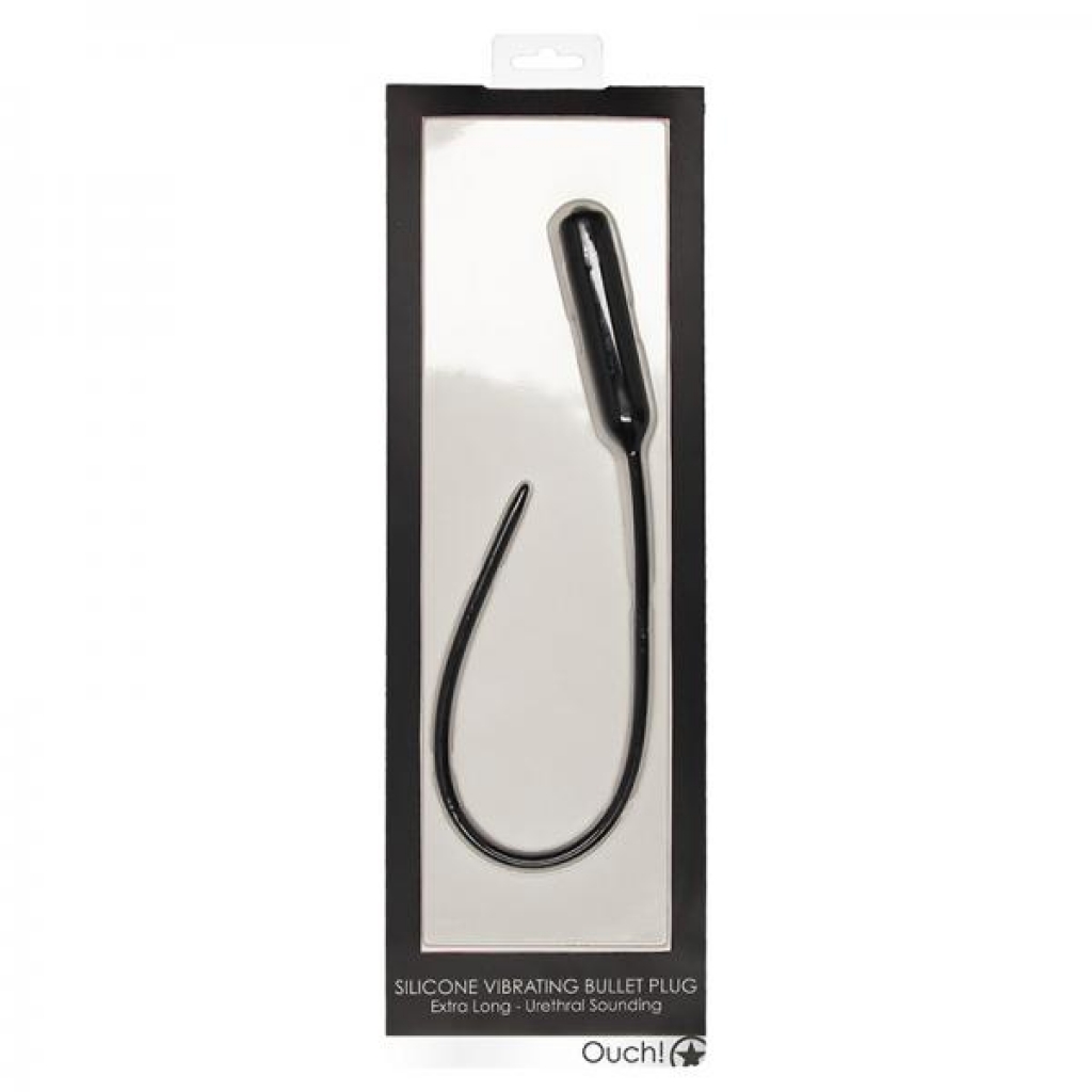 Silicone Vibrating Bullet Plug Extra Long - Urethral Sounding - Black