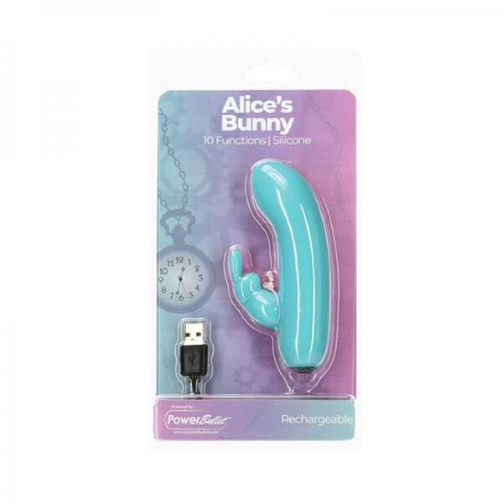 Alice's Bunny Rechargeable Bullet with Removable Rabbit Sleeve - Teal