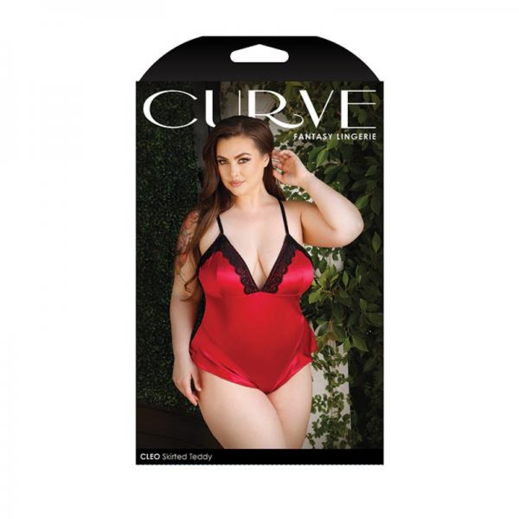 Curve Cleo Skirted Teddy With Lace Trim And Snap Closure Red 1x/2x - Fantasy Lingerie