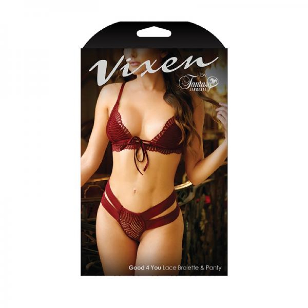 Vixen Good 4 You Lace Triangle Bralette & Matching Panty - Burgundy OS