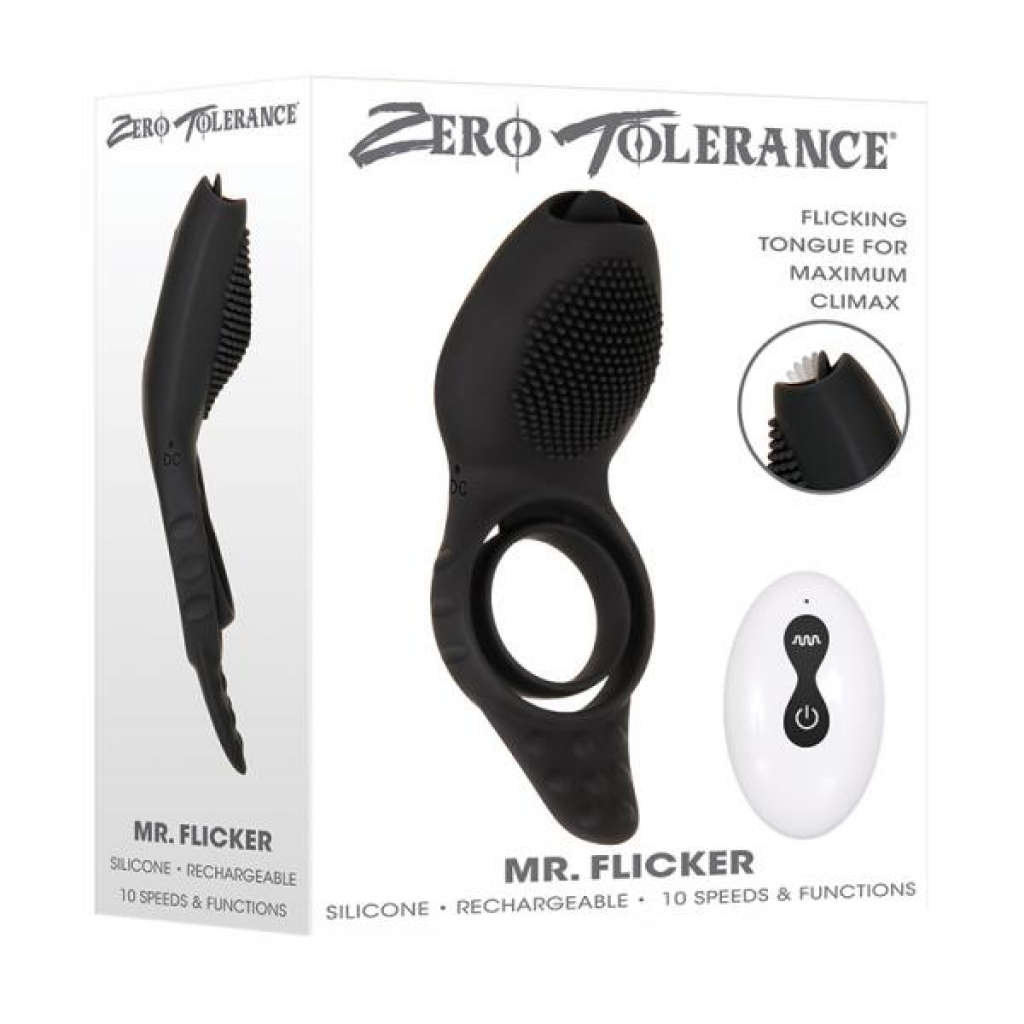 Zt Mr. Flicker Vibrating Silicone Cock Ring Black - Zero Tolerance