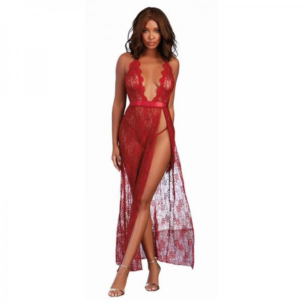 Dreamgirl Lace Gown & G-string Set in Garnet - Large