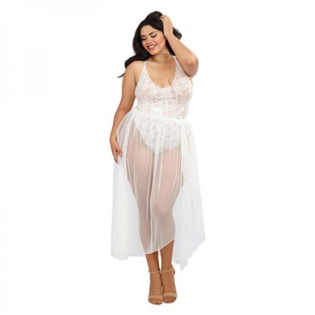 Dreamgirl Plus-Size Stretch Lace Teddy & Sheer Maxi Skirt