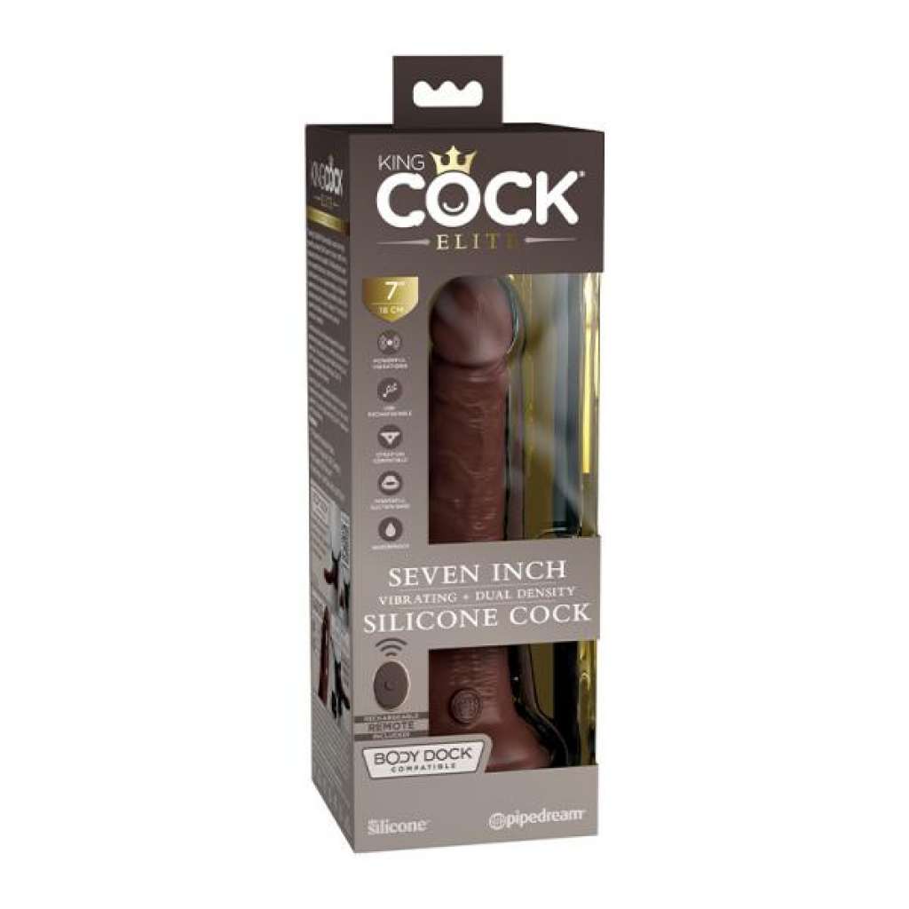 King Cock Elite Vibrating Silicone Dual-density Cock With Remote 7 In. Brown - Pipedream