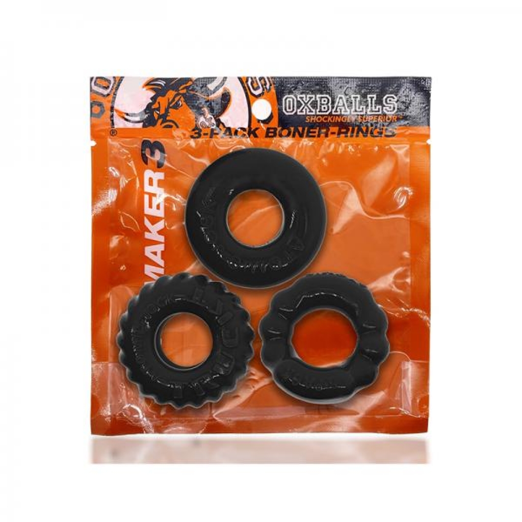 Oxballs Bonemaker 3-Pack Cockring Kit - Flextpr Black